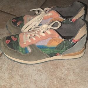 Inkkas Pink and Green Sneakers with Floral Design